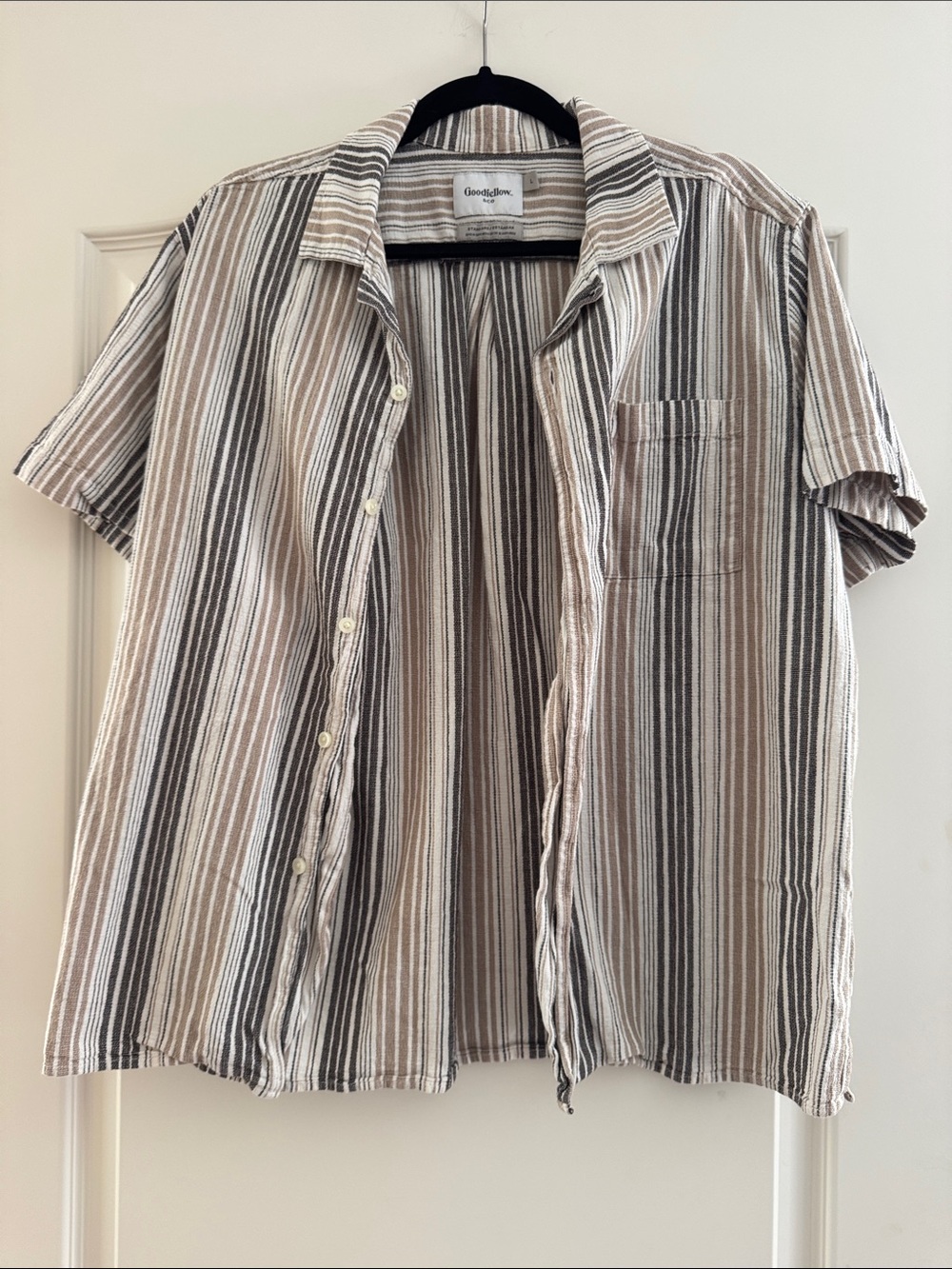 Goodfellow & Co Men's Short Sleeve Striped Button-Up Shirt - Beige/Black